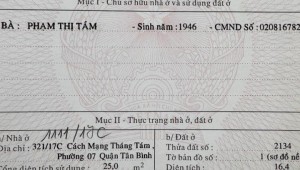 Bán nhà 321/17c Cách Mạng Tháng Tám Phường 7 Quận Tân Bình