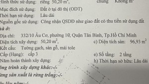 Bán nhà 332/10 Âu Cơ Phường 10 Quận Tân Bình