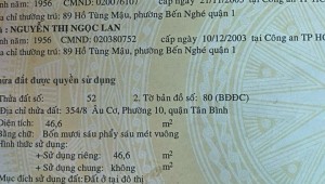 Bán nhà 354/8 Âu Cơ Phường 10 Quận Tân Bình