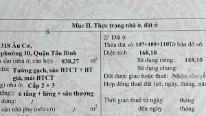 Bán nhà 318 Âu Cơ Phường 10 Quận Tân Bình