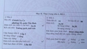 Bán nhà 374/6/8 Âu Cơ Phường 10 Quận Tân Bình