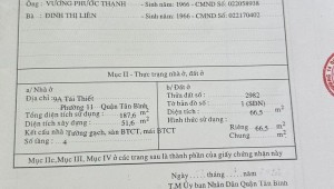 Bán nhà 9A Tái Thiết Phường 11 Quận Tân Bình