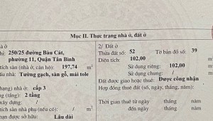 Bán nhà 250/25 Bàu Cát Phường 11 Quận Tân Bình