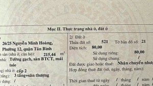 Bán nhà 26/25 Nguyễn Minh Hoàng Phường 12 Quận Tân Bình