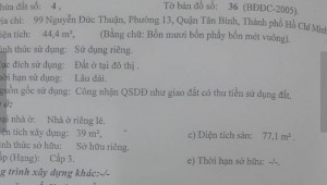 Bán nhà 99 Nguyễn Đức Thuận Phường 13 Quận Tân Bình