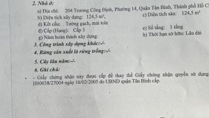 Bán nhà 204 Trương Công Định Phường 14 Quận Tân Bình