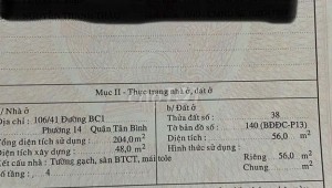 Bán nhà 106/41 Bàu Cát 1 Phường 14 Quận Tân Bình