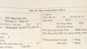Bán nhà 340 Điện Biên Phủ, Quận 10. DT: 3.0m x 20.0m, diện tích: 60m2 giá: 25.5 tỷ