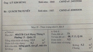 Bán nhà 493/68T Cách Mạng Tháng 8 (Số cũ 493.57B), Quận 10. DT: 2.0m x 3.0m, diện tích: 6m2 giá: 1.2 tỷ
