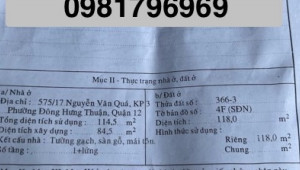 Bán nhà 575/17 Nguyễn Văn Quá, Quận 12. DT: 4.5m x 22.0m, diện tích: 118m2 giá: 5.0 tỷ