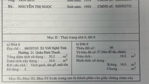 Bán nhà 66/107/10 Xô Viết Nghệ Tĩnh, Bình Thạnh. DT: 3.4m x 5.0m, diện tích: 17m2 giá: 2.6 tỷ