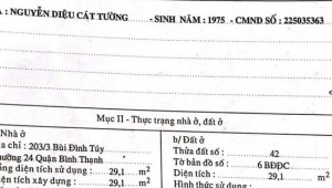 Bán nhà 217/9/11F ( Số cũ 203.3) Bùi Đình Tuý, Bình Thạnh. DT: 2.4m x 14.0m, diện tích: 29m2 giá: 3.95 tỷ